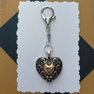Two Tone Heart Purse Charm | Silver Gold Heart Pendant | Bag Jewelry